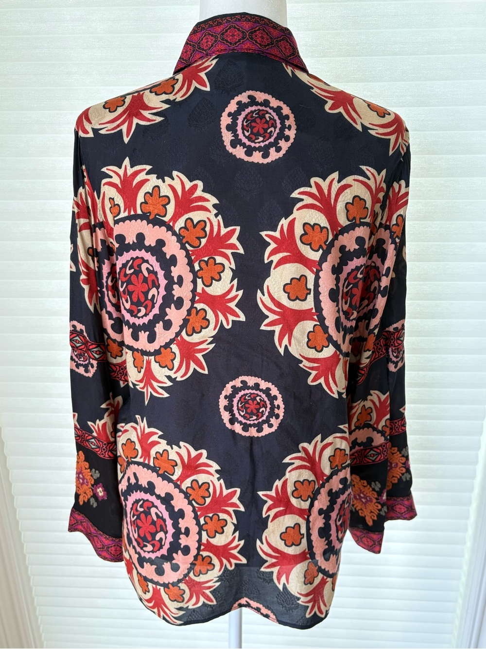 NWOT Zara Boho Black Floral Button-Up Shirt Blouse with Red and Orange Pattern - Picture 8 of 14
